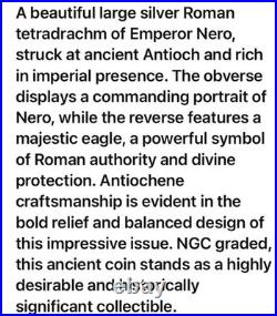 Silver Emperor Nero Large Roman Tetradrachm 54AD-68AD NGC Graded Fine Beautiful