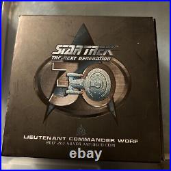 Star Trek Next Generation Lieutenant Commander Worf 2017 2oz Silver Antique Coin