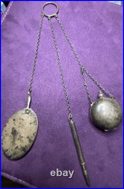 Sterling Chatelaine Pencil, Notepad, and Coin Vial Antique 46 Grams
