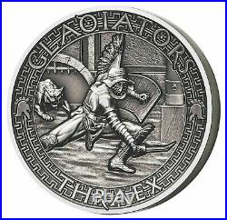 THRAEX Gladiators series 2oz High Relief Silver Coin Antiqued 2017