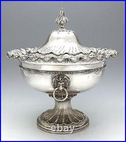 Taylor & Lawrie American Coin Silver COVERED STRAWBERRY BOWL Lion Handles 40 oz