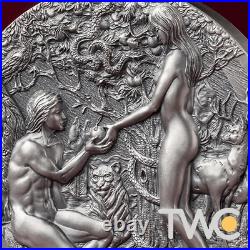 The Garden of Eden Bible Stories 2 oz Antique finish Silver Coin Cameroon 2023