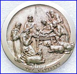 The Nativity Story 2 oz Antique finish Silver Coin from Medallic Art Co. NY