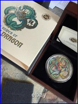 The Power of Green Dragon 5 oz Antique finish Silver Coin 10$ Niue 2024
