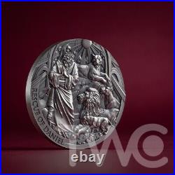 The Rescue of Daniel Bible Stories 2 oz Antique finish Silver Coin Cameroon 2024