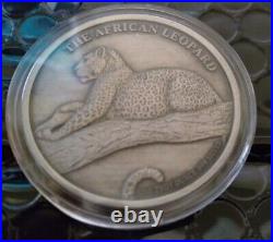 The Silver Kruger African Leopard 1oz Silver Antique Proof Coin W Coa