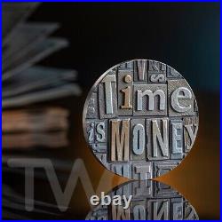 Time is Money 2 oz Antique finish Silver Coin 2000 Francs CFA Cameroon 2023