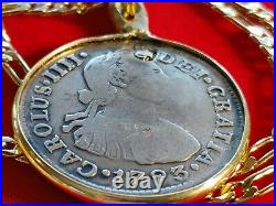 Treasure 1793 Spanish Chilean Reales silver pendant 24 18KGF Gold Filled Chain