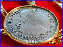 Treasure 1793 Spanish Chilean Reales silver pendant 24 18KGF Gold Filled Chain