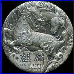 Tuvalu 2018 P 2oz. 9999 Fine Silver High Relief Antiqued Unicorn