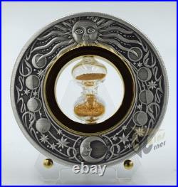 Tuvalu 2021 Hourglass 2 Oz Antiqued Silver Coin with insert miniature Hourglass