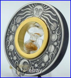 Tuvalu 2021 Hourglass 2 Oz Antiqued Silver Coin with insert miniature Hourglass