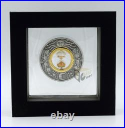 Tuvalu 2021 Hourglass 2 Oz Antiqued Silver Coin with insert miniature Hourglass