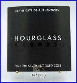 Tuvalu 2021 Hourglass 2 Oz Antiqued Silver Coin with insert miniature Hourglass