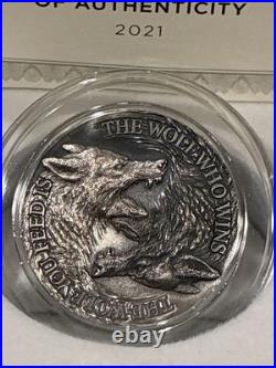 Two Wolves 1 oz Antique finish Silver Coin 2$ Niue 2021 #22 Of 999