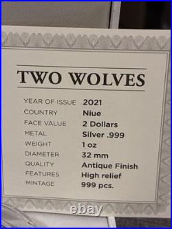 Two Wolves 1 oz Antique finish Silver Coin 2$ Niue 2021 #22 Of 999