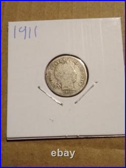 U. S. Antique Silver Dime Lot of 14. Barber, Mercury, Roosevelt 90% $1.40 FV