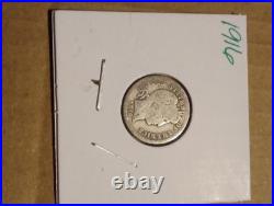 U. S. Antique Silver Dime Lot of 14. Barber, Mercury, Roosevelt 90% $1.40 FV