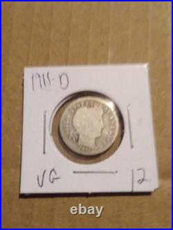 U. S. Antique Silver Dime Lot of 14. Barber, Mercury, Roosevelt 90% $1.40 FV