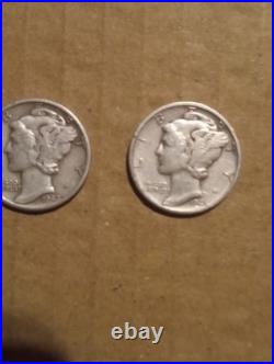 U. S. Antique Silver Dime Lot of 14. Barber, Mercury, Roosevelt 90% $1.40 FV