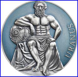 URANUS Planets and Gods 3 oz Antique finish. 999 Silver Coin 3000 Francs COA OGP