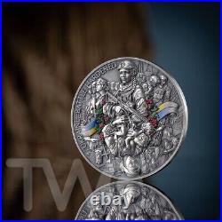 Ukraine. Battle Hardened 2.0 2 oz Antique finish Silver Coin 10 Cedis Ghana 2025