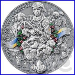 Ukraine. Battle Hardened 2.0 2 oz Antique finish Silver Coin 10 Cedis Ghana 2025