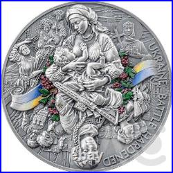 Ukraine. Battle Hardened 2.0 2 oz Antique finish Silver Coin 10 Cedis Ghana 2025