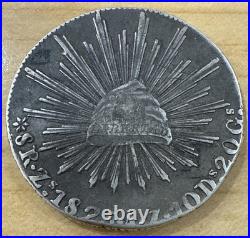 Ungraded VERY FINE Mexico 8 Reales 1825 Zs AZ Zacatecas Antique Silver Coin