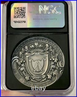 Vaultbox 2024 Caesar & Cleopatra 2oz Silver Antiqued & High Relief Coin NGC MS70