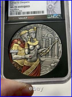 Vaultbox 2024 Caesar & Cleopatra 2oz Silver Antiqued & High Relief Coin NGC MS70