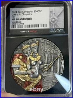 Vaultbox 2024 Caesar & Cleopatra 2oz Silver Antiqued & High Relief Coin NGC MS70