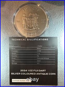 Very Limited# Silver (0.999) 1$ 2024 Fiji COLOURED Silver (44g) Antique Coin