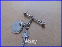 Victorian Sterling Silver Fancy Albert Pocket Watch Chain Tassel & Coins