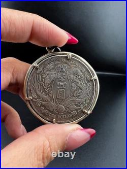 Vintage Chinese Dragon Silver One Dollar Coin Pendant Qing Dynasty Style