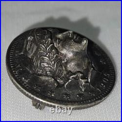 Vintage Repousse 1905 Morgan Silver Dollar Brooch Pin Pop Out 3D Coin AWESOME