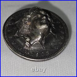 Vintage Repousse 1905 Morgan Silver Dollar Brooch Pin Pop Out 3D Coin AWESOME
