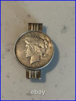 Vintage SWANK Sterling Silver Money Clip 1924 Peace Dollar 52.2g