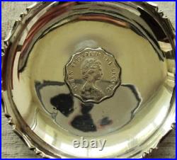 Vintage Silver 925 Queen Elizabeth The Second Coin Plate 2 Dollars 1975 Old 20th
