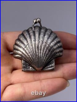 Vintage Sterling Silver Scallop Shell Coin Purse Kiss Lock Keepsake 15.4g