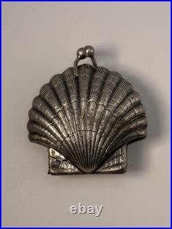 Vintage Sterling Silver Scallop Shell Coin Purse Kiss Lock Keepsake 15.4g