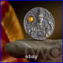 Vishnu Divine Faces of the Sun 3 oz Antique finish Silver Coin 5$ Niue 2023