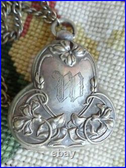 Vtg Art Nouveau Victorian Silver Floral Repousse Coin Case Chatelaine Purse