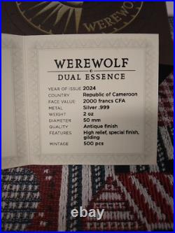 Werewolf Dual Essence 2 Oz. 999 Silver Coin Cameroon 2024 Antique Finish LOT#491