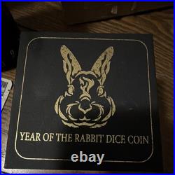 Year of the Rabbit Dice Coin 2023 Fiji $1 1 oz. 999 Silver Antiqued Colour