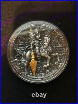 Zhao Yun Ancient Chinese Warrior 2 oz Antique Finish Silver Coin 5$ Niue 2019